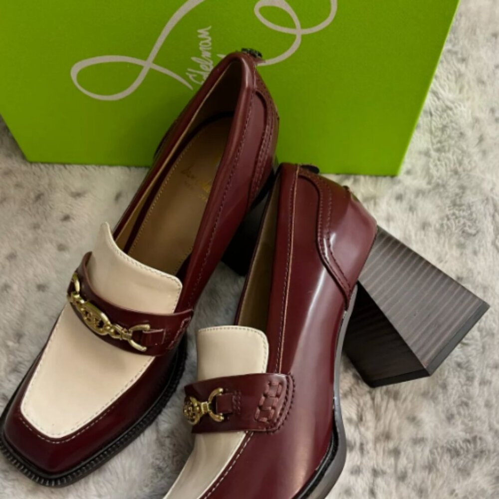 Sam Edelman Quincy Block Heel Loafer MSRP$190 CHIC & COMFORTABLE in Syrah/Ivory - Picture 2 of 13